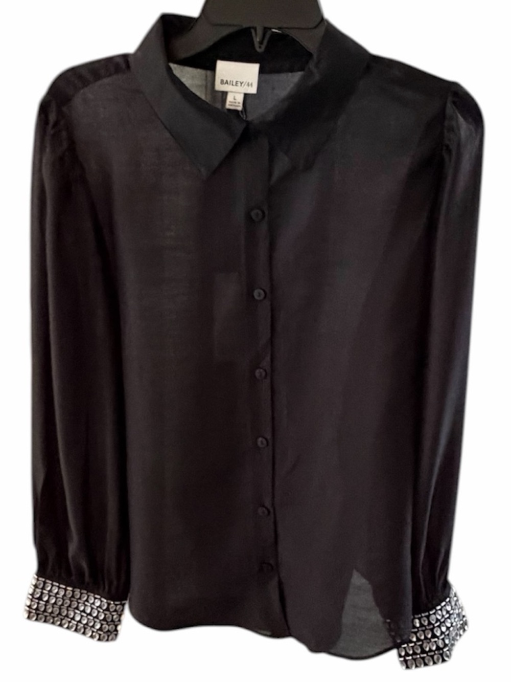 Bailey 44 Elegant Black Button Down Shirt with Rhinestone Cuffs